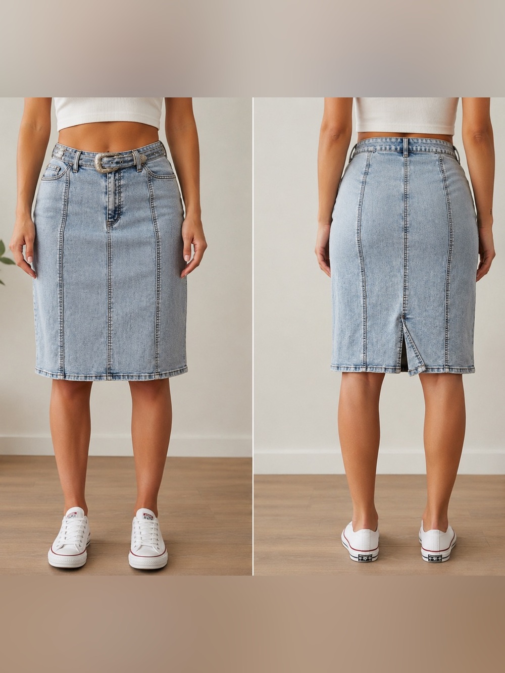 EST 1946 Denim Light Wash Belted Pencil Skirt Women’s Size 10 MIDI